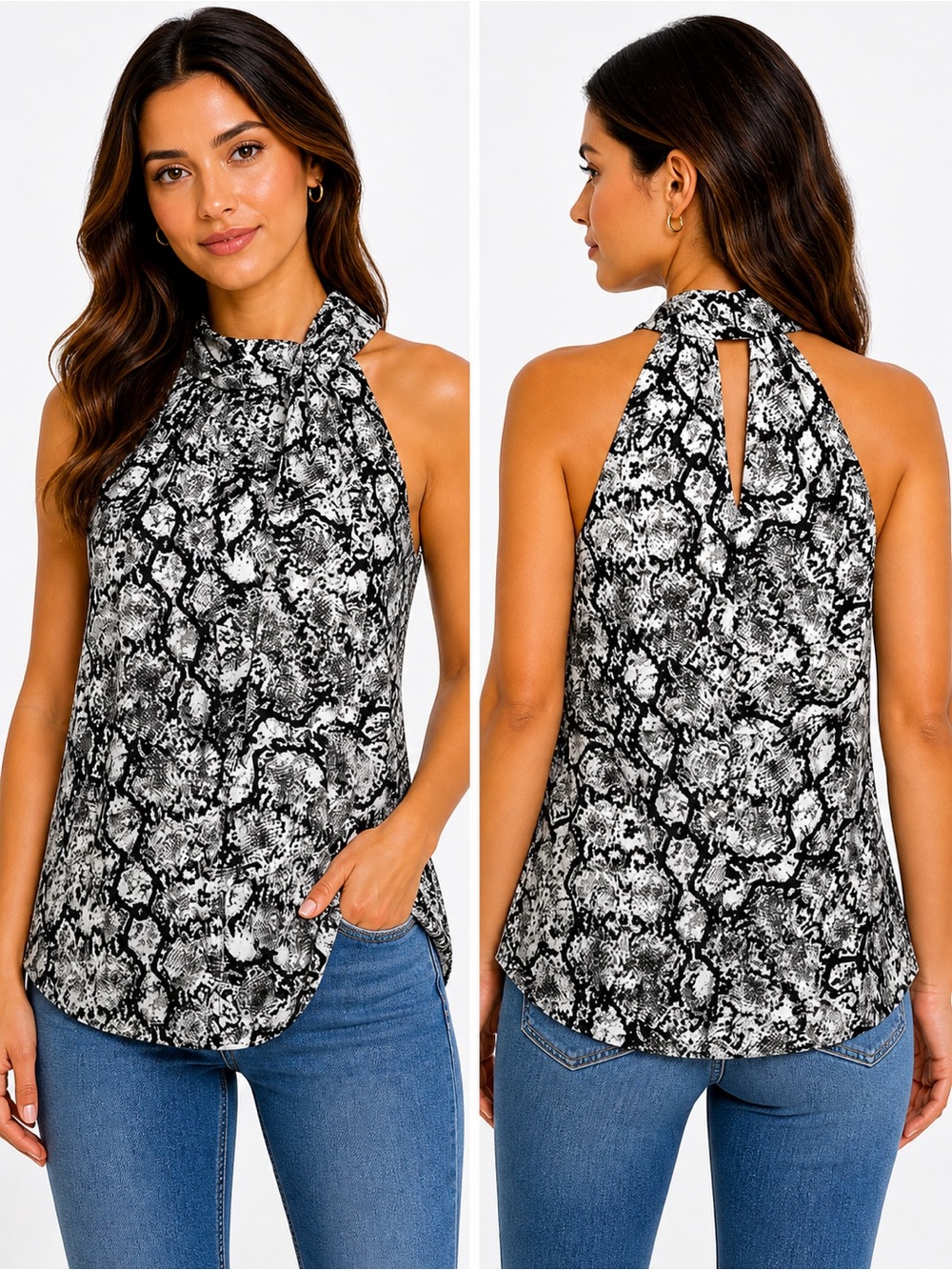 Express Side Tie Neckband Back Keyhole Sleeveless Top Black Sz S NWT